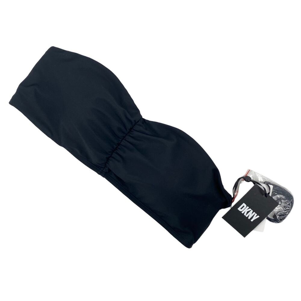 DKNY NWT $78 Convertible Bandeau Bikini Top Black Size XXL Sporty Ruched